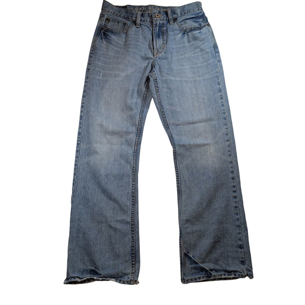 Grunge Distressed Bootcut Denim Jeans Frayed Hem Streetwear Mens 32x32 Y2K Fit